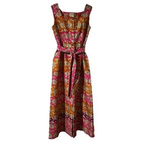 Vintage Alex Colman California Pink Orange Floral Dress Size 12